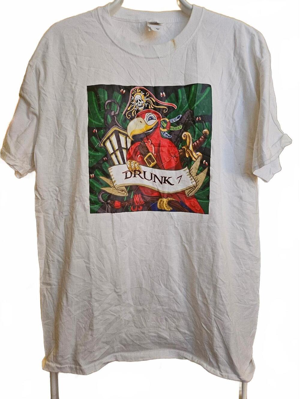 Key West FL Pub Crawl Drunk 7 T-Shirt Mens Large White Heavy Cotton -small stain